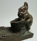 Load image into Gallery viewer, ARTBRONZ BUNNY RABBIT BASKET Antique  Bronze Clad Tray KBW Decorative Arts
