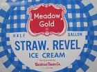 Load image into Gallery viewer, MEADOW GOLD STRAWBERRY REVEL ICE CREAM Old Tin Container Top Sign St LOUIS MO
