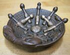Load image into Gallery viewer, 19c BRONZE BOWLING RATS PINS ARM BALL Antique Victorian Decorative Arts Tray
