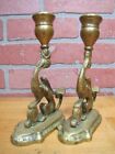 Load image into Gallery viewer, Serpent Griffin Beast Monster Old Pair Brass Figural Chambersticks Candlesticks
