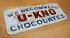 Load image into Gallery viewer, U-KNO CHOCOLATES Antique Reverse Glass Sign Reflective Candy Store Display Ad
