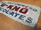 Load image into Gallery viewer, U-KNO CHOCOLATES Antique Reverse Glass Sign Reflective Candy Store Display Ad
