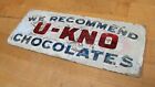 Load image into Gallery viewer, U-KNO CHOCOLATES Antique Reverse Glass Sign Reflective Candy Store Display Ad
