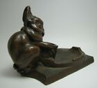 Load image into Gallery viewer, ARTBRONZ BUNNY RABBIT BASKET Antique  Bronze Clad Tray KBW Decorative Arts
