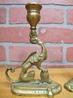 Load image into Gallery viewer, Serpent Griffin Beast Monster Old Pair Brass Figural Chambersticks Candlesticks

