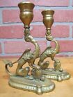 Load image into Gallery viewer, Serpent Griffin Beast Monster Old Pair Brass Figural Chambersticks Candlesticks
