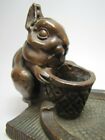 ARTBRONZ BUNNY RABBIT BASKET Antique  Bronze Clad Tray KBW Decorative Arts