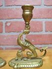 Load image into Gallery viewer, Serpent Griffin Beast Monster Old Pair Brass Figural Chambersticks Candlesticks
