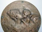 Art Nouveau Cherub Kissing Beautiful Maiden Cupid Venus Psyche Brass Plaque