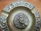Antique Bearded Mans Head Serpent Beast Brass Decorative Arts Cigar Ashtray Tray