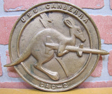 Load image into Gallery viewer, USS CANBERRA CAG-2 Old Brass Naval Plaque US NAVY Guided Missile Cruiser
