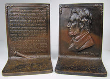 Load image into Gallery viewer, c1915 ABRAHAM LINCOLN GRIFFOUL NEWARK NJ LCT Antique Bronze Bookends
