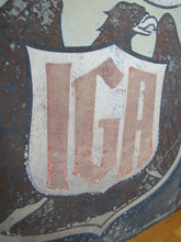 Load image into Gallery viewer, 1920s IGA INDEPENDENT GROCERS ALLIANCE SMALTZ Sign Sand Paint Grocery Store Ad
