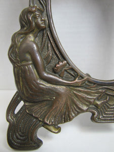 Art Nouveau Scantilly Clad Beauty Frame Dragonfly Flowers Cast Iron Bronze