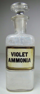 VIOLET AMMONIA Antique Apothecary Bottle Drug Store Medicine Label Reverse Glass