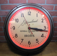 Load image into Gallery viewer, STREAMLINED IRONS Orig Art Deco NEON General Electric Ad SIGN CLOCK NJ PICK UP
