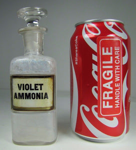 VIOLET AMMONIA Antique Apothecary Bottle Drug Store Medicine Label Reverse Glass