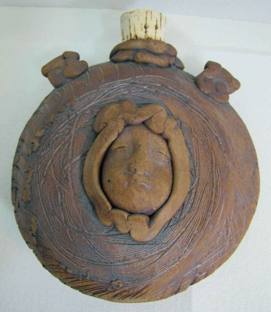 Folk Art Face Jug Canteen Decorative Arts Pottery Unusual Artwork