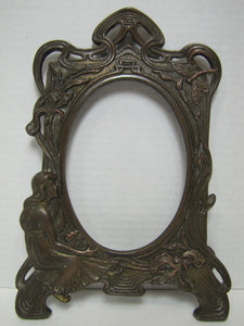 Art Nouveau Scantilly Clad Beauty Frame Dragonfly Flowers Cast Iron Bronze
