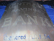 Load image into Gallery viewer, CENTRAL SAVINGS BANK Antique Sign Large Brass Bowed Badge Wood Back LEVY Co NY
