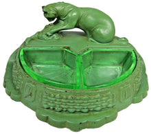 Load image into Gallery viewer, ART DECO TIGER BIG CAT HUNTING FOWL BIRD URANIUM GLASS Inserts Tray Ashtray
