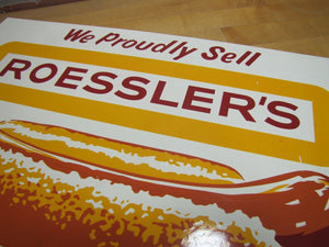 ROESSLER'S YELLOW TAG FRANKFURTERS Old Hot Dog Advertising Sign Connecticut Restaurant Fast Food Co