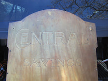 Load image into Gallery viewer, CENTRAL SAVINGS BANK Antique Sign Large Brass Bowed Badge Wood Back LEVY Co NY
