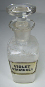 VIOLET AMMONIA Antique Apothecary Bottle Drug Store Medicine Label Reverse Glass