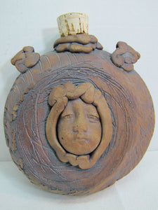 Folk Art Face Jug Canteen Decorative Arts Pottery Unusual Artwork