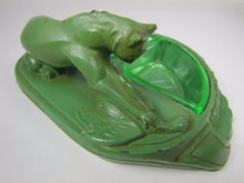 Load image into Gallery viewer, ART DECO TIGER BIG CAT HUNTING FOWL BIRD URANIUM GLASS Inserts Tray Ashtray
