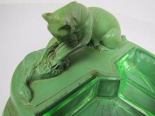 Load image into Gallery viewer, ART DECO TIGER BIG CAT HUNTING FOWL BIRD URANIUM GLASS Inserts Tray Ashtray
