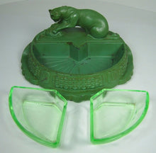Load image into Gallery viewer, ART DECO TIGER BIG CAT HUNTING FOWL BIRD URANIUM GLASS Inserts Tray Ashtray
