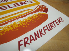 Load image into Gallery viewer, ROESSLER&#39;S YELLOW TAG FRANKFURTERS Old Hot Dog Advertising Sign Connecticut Restaurant Fast Food Co
