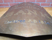 Load image into Gallery viewer, CENTRAL SAVINGS BANK Antique Sign Large Brass Bowed Badge Wood Back LEVY Co NY
