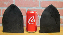 Load image into Gallery viewer, CABIN IN MOONLIGHT Old Cast Iron Pair Bookends Landscape Forest Scene Detailed
