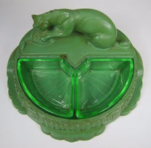 Load image into Gallery viewer, ART DECO TIGER BIG CAT HUNTING FOWL BIRD URANIUM GLASS Inserts Tray Ashtray
