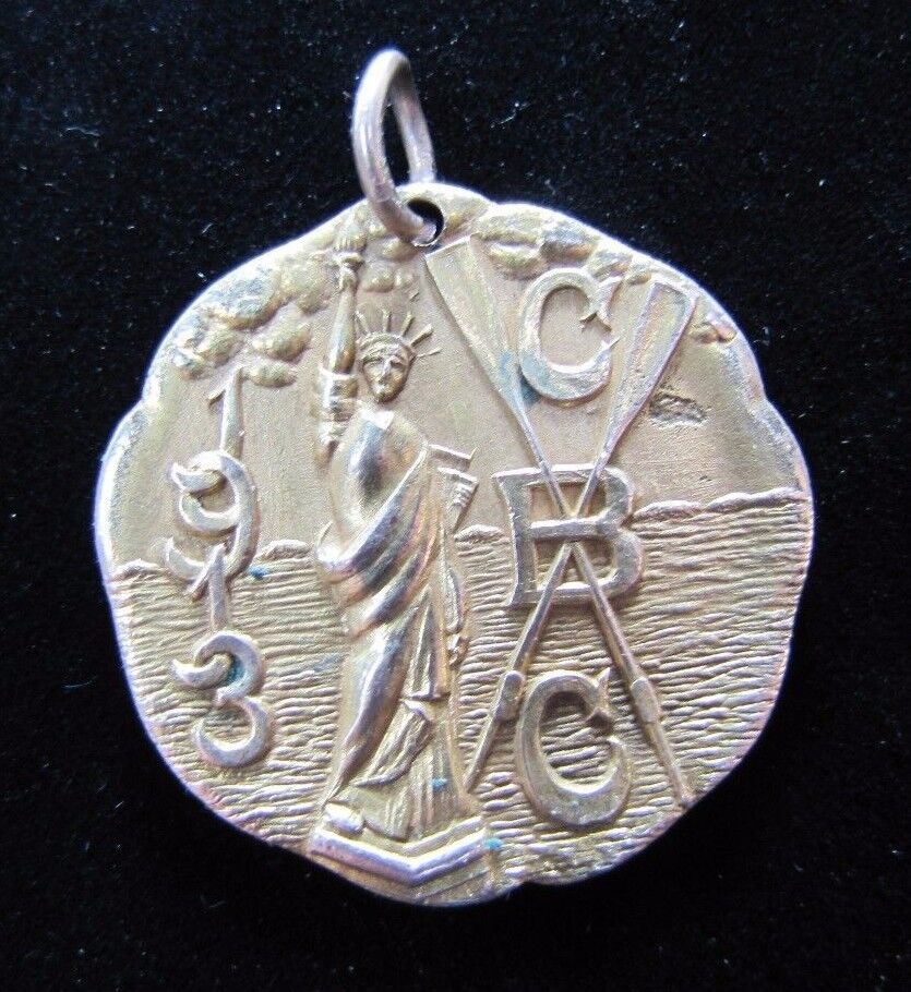 1913 CANOE RACE Gold Filled CBC Award Medallion Wm HAWKINS Chestnut St PHILA PA