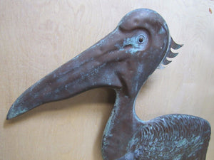 PELICAN Old Copper Weathervane Topper Decorative Yard Art Double Sided Detailed