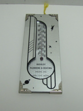 Load image into Gallery viewer, BUCKLEY PLUMBING &amp; HEATING PINE CITY MINN Old Ad Thermometer Mirrored Space Age
