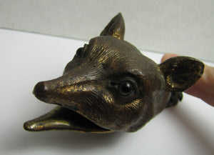 FOX Antique Decorative Arts Paperclip Bronze Brass with Glass Eyes Exquisite Ornate Fine Detailing