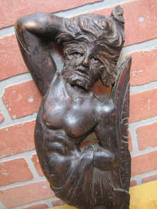 Antique Wooden Carved Man Wolfman Salvage Part Architectural Hardware Element
