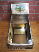 Load image into Gallery viewer, NATURAL BLOOM CIGARS Antique Cigar Store Display Case Tin Litho Sign PROPERTY OF HARRY BLUM NYC FELDHUHN DISPLAY CASE Co NYC
