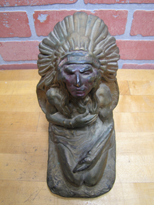 Antique Native American Indian Chief Bronze Clad Decorative Arts Statue Bookend J L Lambert Artist