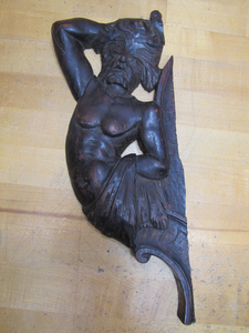 Antique Wooden Carved Man Wolfman Salvage Part Architectural Hardware Element
