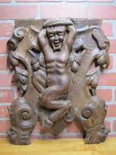 Load image into Gallery viewer, Antique Wooden Carved Faun Monster Beast Archictural Hardware Element Salvage Panel Part Decorative Arts
