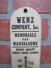 Load image into Gallery viewer, WENZ Co MEMORIALS MAUSOLEUMS ALLENTOWN PA Old Wood Advertising Thermometer Sign

