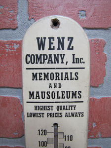 WENZ Co MEMORIALS MAUSOLEUMS ALLENTOWN PA Old Wood Advertising Thermometer Sign