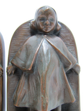 Load image into Gallery viewer, JB JENNING BROS INNOCENCE Antique Bronze Clad Bookends Young Girl Ornate Detailing Decorative Art Statues
