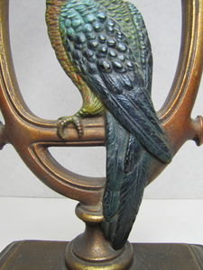 BRADLEY HUBBARD B&H PARROT COCKATOO Antique Doorstop Decorative Art Statue Figural Bird Perched in Ring