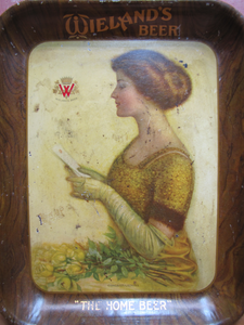 WIELAND'S BEER Antique Advertising Serving Tray AMERICAN ART WORKS COSHOCTON Ohio